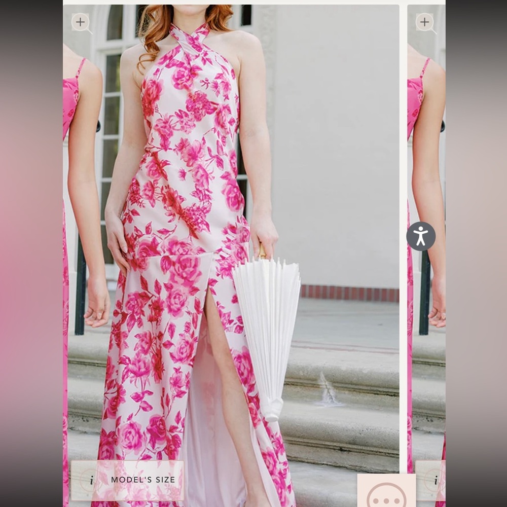 Athena Chiffon Floral Print Dress- Hot Pink Garden